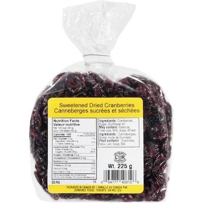 Johnvince Foods Canneberges sucrées et séchées 225 g, 1,33 $/100g