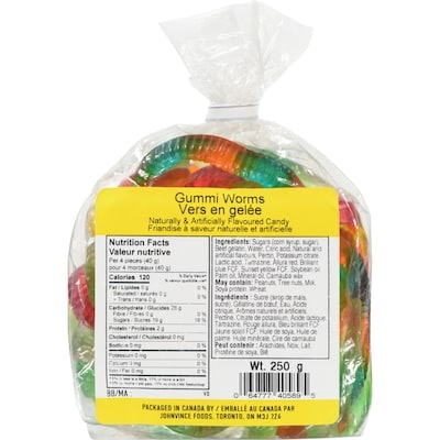 Johnvince Foods Friandise à saveur naturelle et artificielle vers en gelée 250 g, 1,20 $/100g