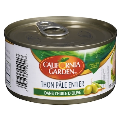 California Garden Thon pâle entier dans l'huile d'olive 185 g, 2,32 $/100g