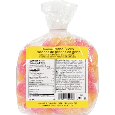 Johnvince Foods Naturally & Artificially Flavoured Candy Gummi Peach Slices 300 g, $1.00/100g