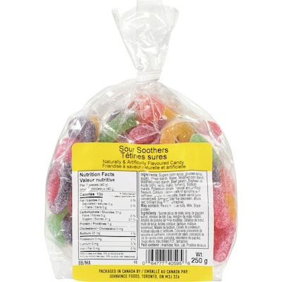 Johnvince Foods Friandise à saveur naturelle et artificielle tétines sures 250 g, 1,20 $/100g