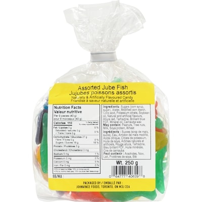 Johnvince Foods Naturally & Artificially Flavoured Candy Assorted Jube Fish 250 g, $1.20/100g