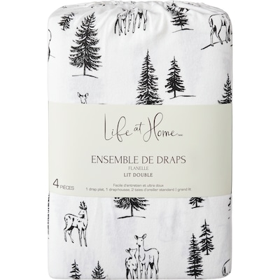 Life at Home Ensemble de draps 4 pièces en flanelle pour lit double – chevreuils  1 ea, 26,44 $/1ch