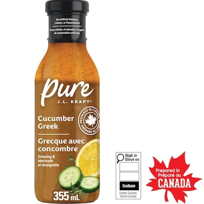 Kraft Pure J.L. Kraft Cucumber Greek Dressing & Marinade 355 ml, $1.83/100ml