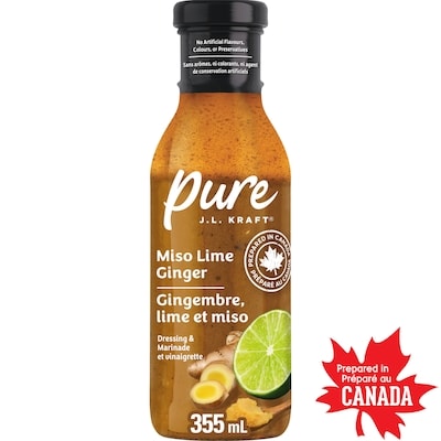 Kraft Vinaigrette et marinade miso lime et gingembre pure j.l. kraft, bouteille 355 ml, 1,83 $/100ml