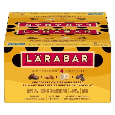 Larabar Pain aux Bananes et Pépites de Chocolat, Barres Énergétiques aux Fruits et Noix Vegan sans Gluten (caisse) 16x45.0 g, 4,03 $/100g