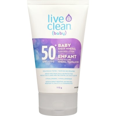 Live Clean Baby Sheer Mineral Sunscreen Lotion SPF50 113 g, $15.93/100g