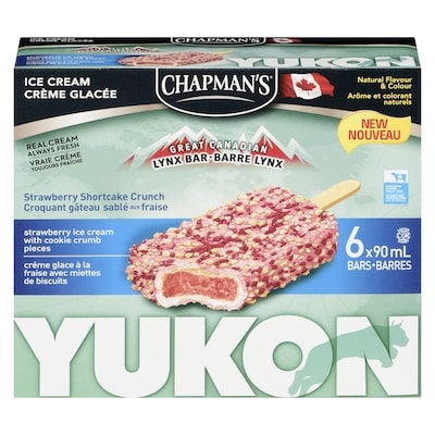 Chapman’s Yukon lynx  barre crème glacée croquant gâteau sablé aux fraises 6x90.0 ml, 0,93 $/100ml