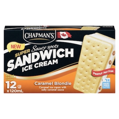 Chapmans Super Ice Cream Sandwich Saucy Spots - Caramel Blondie 12x120.0 ml, $0.56/100ml