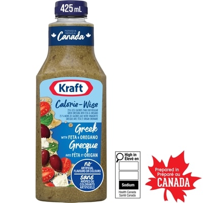 Kraft Vinaigrette féta grec et origan calorie-wise, bouteille 425 ml, 1,17 $/100ml