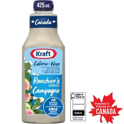 Kraft Vinaigrette campagne calorie-wise, bouteille 425 ml, 0,71 $/100ml
