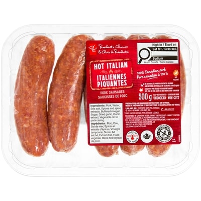 President's Choice Hot Italian Pork Sausages 500 g, $1.70/100g