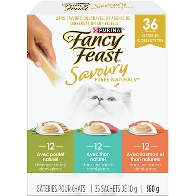 Purina Fancy Feast savoury purée naturals emballage assorti, gâteries pour chats 360 g, 6,39 $/100g