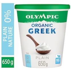 Olympic Organic Greek Plain Yogurt 0% 650 g, $1.08/100g
