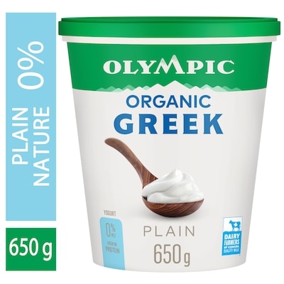 Olympic Yogourt biologique grec nature 0 % 650 g, 1,35 $/100g