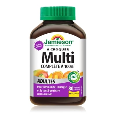 Jamieson À croquer multi complète à 100% adultes zeste d'agrumes 80 ea, 0,29 $/1ch
