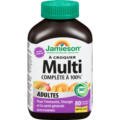Jamieson À croquer multi complète à 100% adultes zeste d'agrumes 80 ea, 0,18 $/1ch