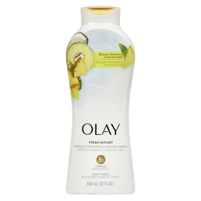 Olay Fresh Outlast Paraben Free Body Wash With Rejuvenating Notes Of Pineapple And Coconut Water 650 ml, $1.69/100ml