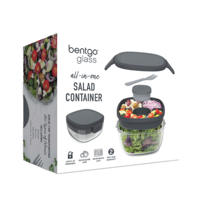 Bentgo Récipient à salade en verre tout-en-un Glass - Gris foncé 1 ea, 30,00 $/1ch
