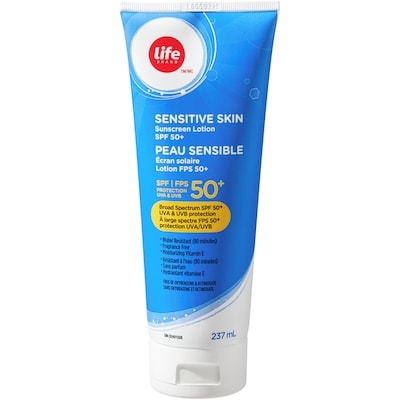 Life Brand Sensitive Skin Sunscreen Lotion SPF 50+ 237 ml, $4.22/100ml