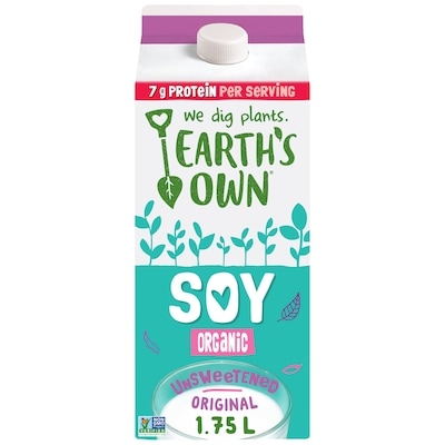 Earth's Own Gluten-Free Unsweetened Original Organic Soy Milk Alternative 1.75 l, $0.27/100ml