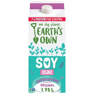 Earth's Own Gluten-Free Unsweetened Original Soy Milk Alternative 1.75 l, $0.21/100ml
