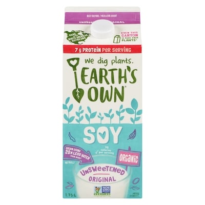 Earth's Own Organic Soy Beverage, Unsweetened Original 1.75 l, $0.26/100ml