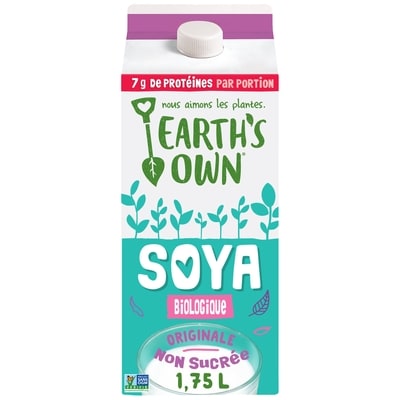 Earth’s Own Boisson au soya Originale non sucrée sans gluten 1.75 l, 0,23 $/100ml