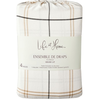 Life at Home Ensemble de draps 4 pièces en flanelle pour grand lit – carreaux 1 ea, 29,94 $/1ch