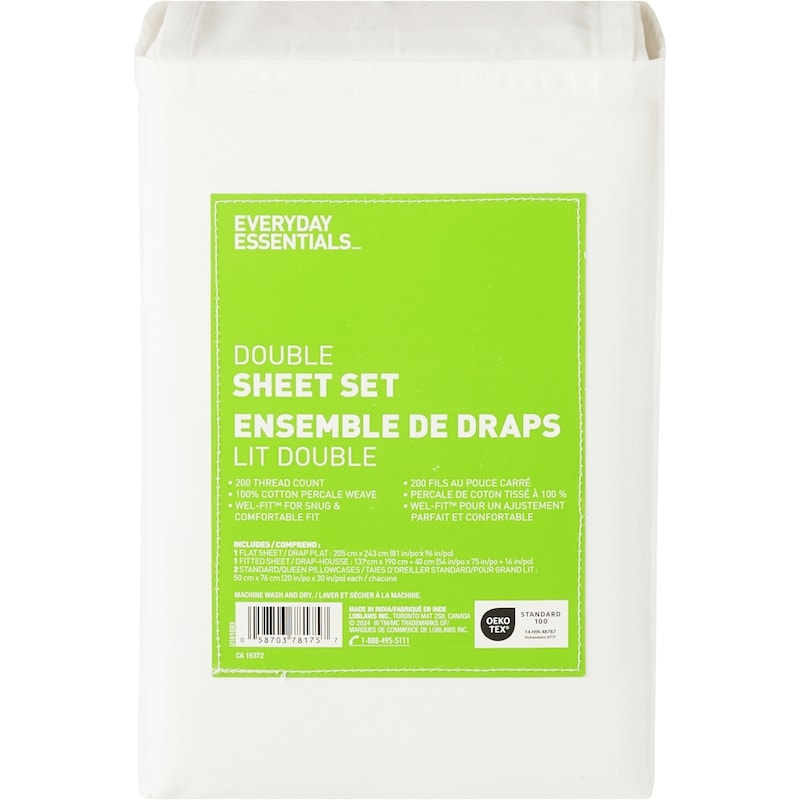 Double Cotton Sheet 4 Piece Set - White