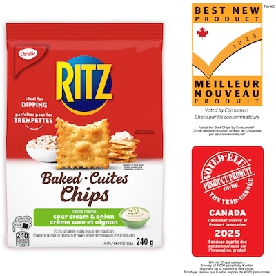 Christie RITZ Chips cuites crème sure et oignon, Version croustillante et croquante des craquelins classiques 240 g, 2,08 $/100g