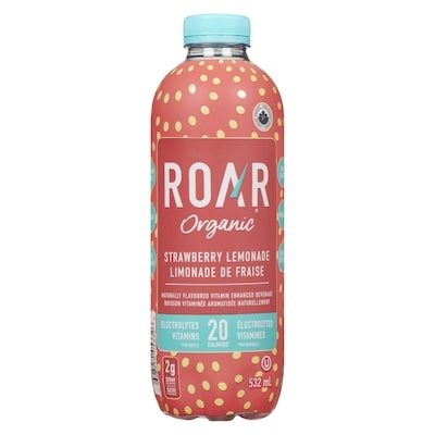 Roar Organic Boisson vitaminée aromatisée naturellement limonade de fraise 532 ml, 0,38 $/100ml