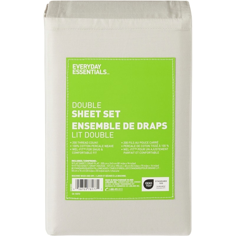Double Cotton Percale Sheet 4 Piece Set  