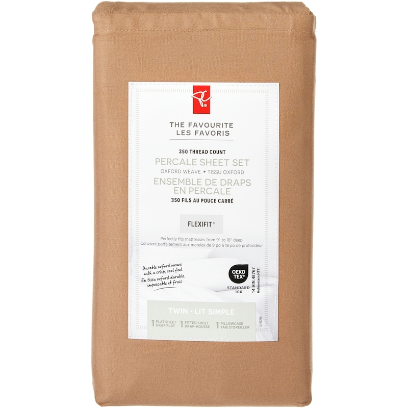 Twin Percale Cotton Sheet 3 Piece Set - Hazelnut