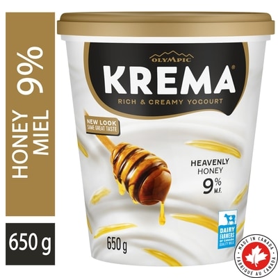 Olympic Yogourt krema au miel 9 % 650 g, 1,15 $/100g