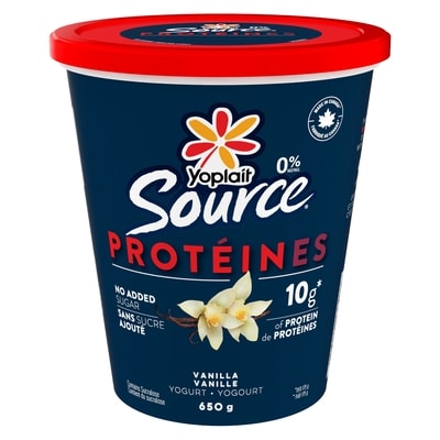 Yoplait Source Protein Yogurt Vanilla 0% M.F. 650 g, $1.12/100g