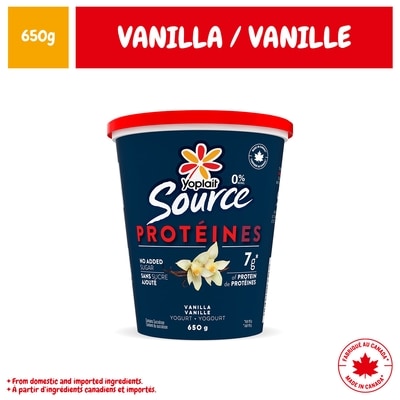 Yoplait Source proteine yogourt vanille 0% m.g. 650 g, 1,12 $/100g