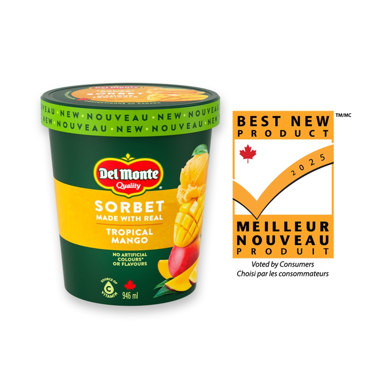 Del Monte Tropical Mango Sorbet, Real Fruit 0.946 l, $0.95/100ml