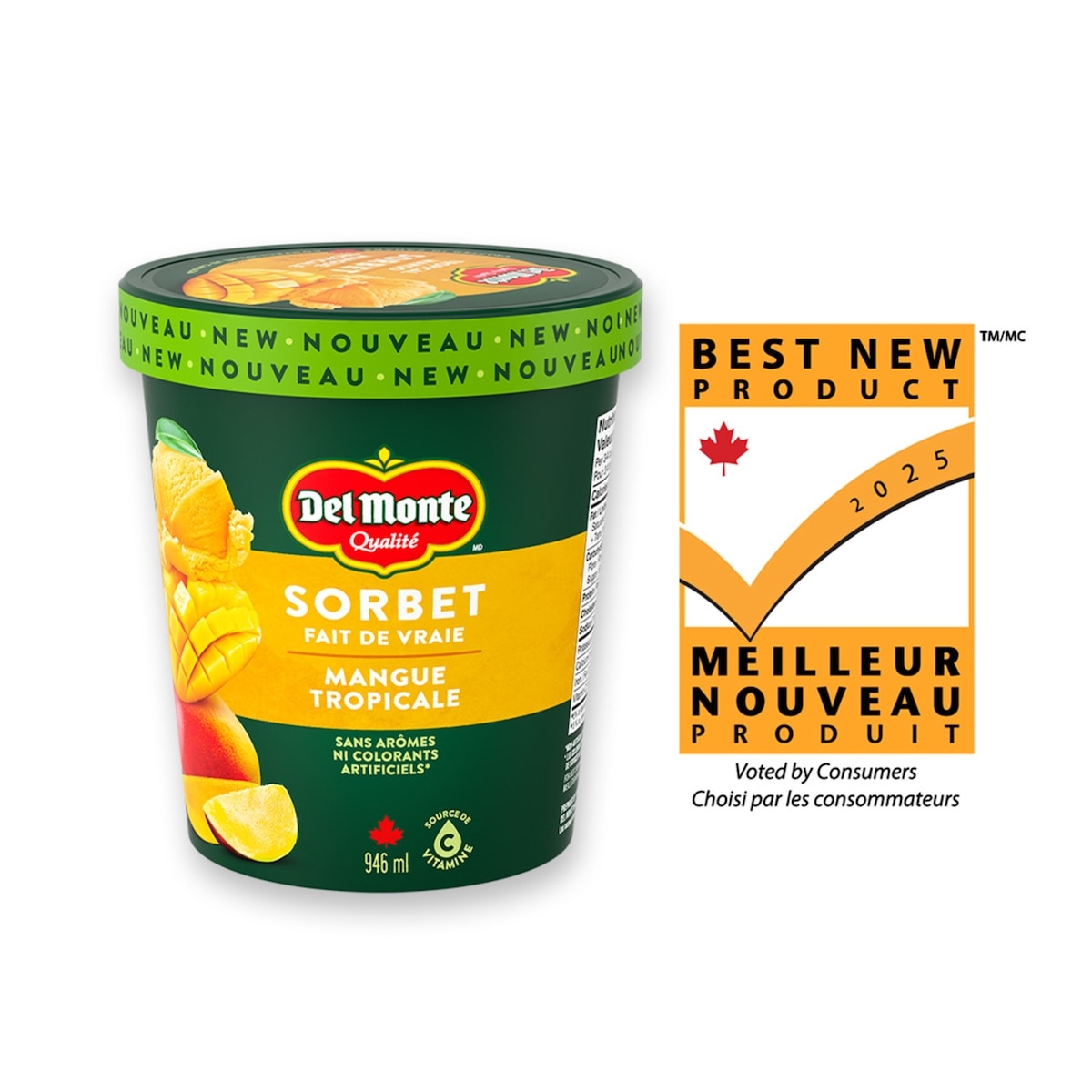 Del Monte Sorbet mangue tropicale, vrais fruits 0.946 l, 0,95 $/100ml