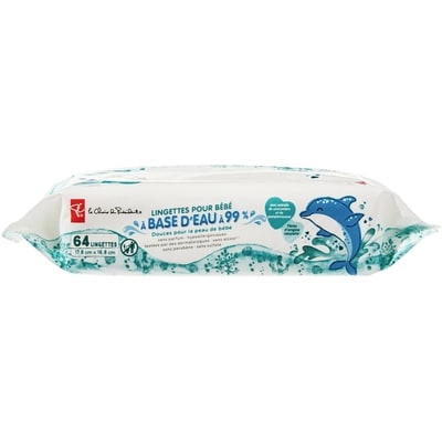 Lingettes pour bébé à base d’eau à 99 %, emballage de 64