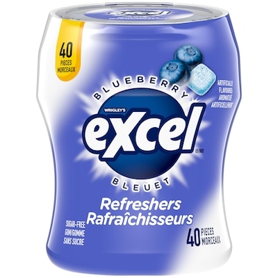 Excel Gomme sans sucre rafraîchisseurs bleuet (caisse) 6x80.0 g, 5,73 $/100g
