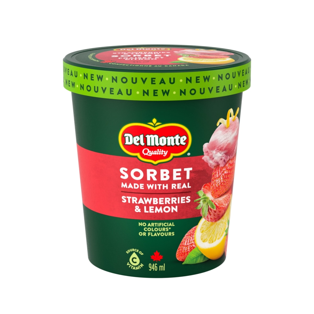 Del Monte Sorbet fraises et citron 0.946 l, 0,95 $/100ml