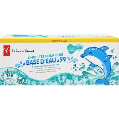 Lingettes pour bébé à base d’eau à 99 %, emballage de 768, format club