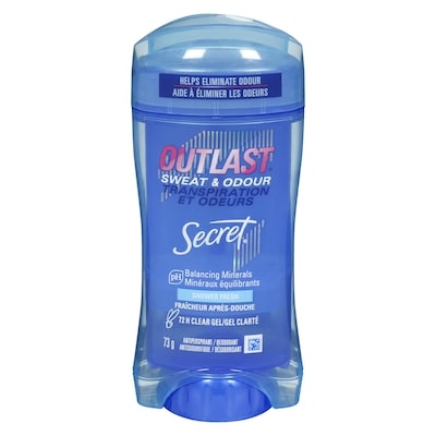 Secret Antisudorifique désodorisant en gel clarté secret outlast pour femmes, fraîcheur après-douche 73 g, 13,00 $/100g