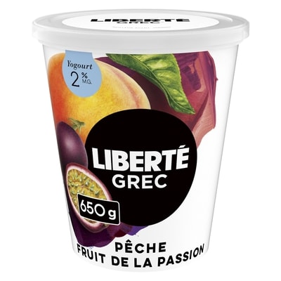 Liberté Grec yogourt pêche fruit de la passion 2 % m.g. 650 g, 1,38 $/100g