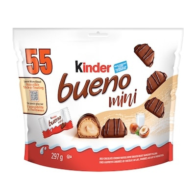 Kinder BUENO Mini Chocolate And Hazelnut Cream Candy Bars, Halloween Chocolates, 55 Individually Wrapped Chocolates Per Bag 297 g, $3.70/100g