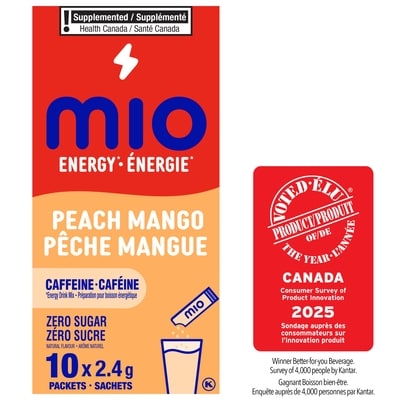 MiO Mélange de boisson en poudre à la pêche et à la mangue energy, sachets de 2, 4 g, boîte de 10 ct 22 g, 14,77 $/100g