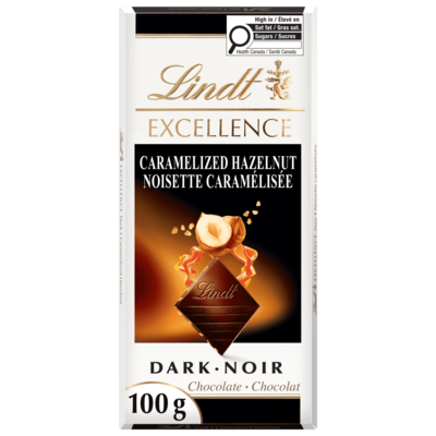 Lindt Barre de chocolat noir Noisette caramélisée EXCELLENCE 100 g, 5,99 $/100g