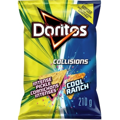 Doritos Collisions chips tortilla aromatisées Cornichons intenses et Cool Ranch 210 g, 2,61 $/100g