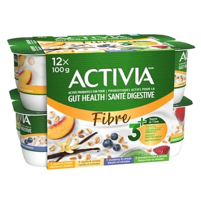 Activia Probiotic Yogurt, Fibre, Peach/Blueberry/Vanilla/Strawberry-Kiwi 1140 g, $0.61/100g